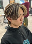 ハイライトセンターパートメッシュダブルカラーツーブロック