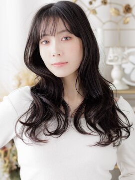 カバーヘア イヴ 戸頭店(COVER HAIR EVE) 斜めバング黒髪ローライトカラーウェット韓国巻きa戸頭30代40代