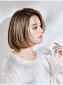 ロブ/ボブスタイル　くすみカラーで透明感up 　小顔、肌艶効果◎