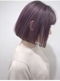 大人かわいい切りっぱなしワンレンボブ×ピンクパープルカラー