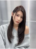 秋の小顔ロングレイヤーカット顔周りシールエクステ網紅韓国ヘア