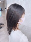 シースルーバング 小顔　ミディアム ウルフ レイヤーミディアム