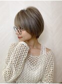 ショート×ハイライト白髪ぼかし×シルキーベージュ[心斎橋]