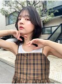 暗髪カラーブルーグレージュシースルー前髪アッシュブラック