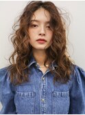 前髪ショートミディアムヘアデジタルパーマチェリーブラウン