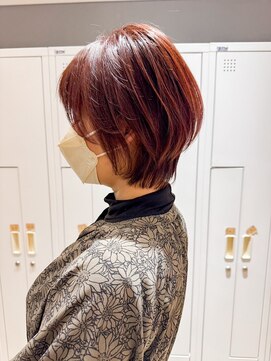 バランス ヘアーアンドアイラッシュ 野田店(balance.) ショートボブ×レッドブラウン