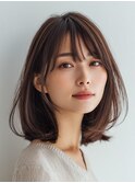 着物ヘア/ダークアッシュ/ミディアムレイヤーカット/大口子安