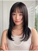 小顔 前髪 レイヤーカット ダークブルー ワンホンレイヤー "