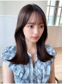 ボブシースルーぱっつん前髪おくれ毛ロブミディアムロング