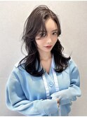 ブリーチなしモカブラウン×ミディアムレイヤー(新宿/韓国/前髪)