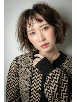 カバーヘア ブリス 大宮西口(COVER HAIR bliss)&nbsp;アッシュブラックくせ毛風ゆるふわボブパーマs上尾30代40代50代