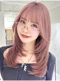 ハイライトカラーミルクティーベージュレイヤーカット