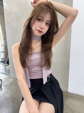 アンジェリカラボ 梅田店(ANGELICA LABO) 韓国風くびれレイヤーカット×グレージュ×透明感ブラウン川又