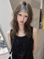 ノラ シンディ(NORA CYNDY) ブリーチハイトーンデザインカラー前髪水色ブルーブラウン