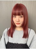 10代20代　ピンク　顔周りレイヤー　ぱっつん前髪【天神/今泉】