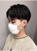 アップバングツーブロックバーバーフェードツイストメッシュ