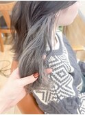 インナーカラーホワイトグレーフェミニンロング 【横浜】k