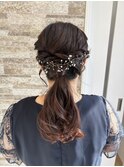 お呼ばれヘアセット/ポニーテール/あみこみ/結婚式参列ヘア