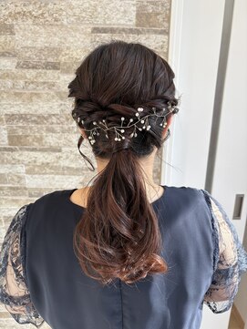 お呼ばれヘアセット/ポニーテール/あみこみ/結婚式参列ヘア
