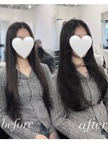 ハピネス 梅田茶屋町店(HAPPINESS)&nbsp;韓国レイヤー 韓国ヘア レイヤーカット ネイビーブルー 梅田