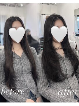 ハピネス 梅田茶屋町店(HAPPINESS) 韓国レイヤー 韓国ヘア レイヤーカット ネイビーブルー 梅田