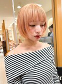 札幌ボブ　ハイトーンのオレンジベージュ　ミニボブ