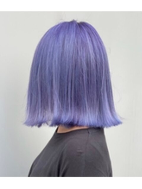派手髪 ロブ ラベンダーピンク 紫 ハイライト 外人風カラー