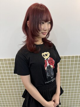 ルヴェルヘアー(Revel hair) ワインレッド×ウルフカット