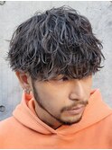 メンズウルフ波巻きツイストスパイラルMIXツーブロックパーマ