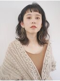 《PearL》ワイドシースルーバングのウルフミディパーマ