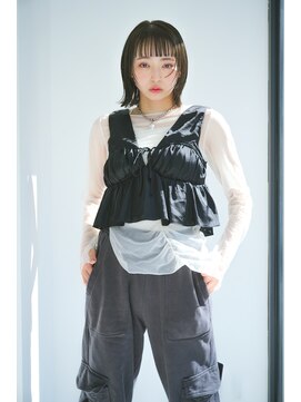 リトル エメ 仙台2号店(little×aimer) ぱっつん前髪ネイビーグレー顔まわりカット