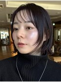 黒髪ボブウルフ/フェイスレイヤー/外ハネボブ/シースルーバング