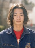 大人メンズミディアムボブセンターパートニュアンスパーマ