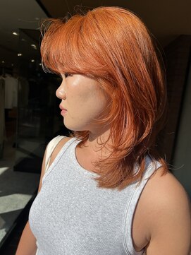 ノラ ヘアーサロン(NORA HAIR SALON) 【大久保】ワンブリーチオレンジカラーたっぷりレイヤー