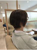 "透明感夏レイヤーカットショートボブ軽やかオレンジベージュ