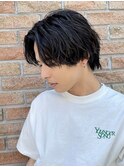 ツイストスパイラルパーマセンターパートツーブロックマッシュ