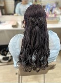 髪リボンハーフアップ