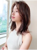 春カラー/ミディアム/ベージュカラー/前髪パーマ/20代30代