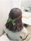 編み込みハーフアップ