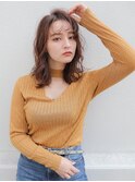 デザインカラーレイヤーカットウェットヘアオリーブベージュ