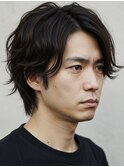 フェザーパーマ/グレーブルーカラー/刈り上げショートパンク