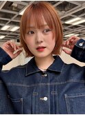 ショートボブ　顔周りレイヤーカット　オレンジブラウン 前髪
