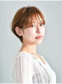 切りっぱなしショート・ボブ/絶壁解消/前髪なし/20代/30代/面長