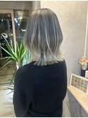 大人バレイヤージュ / ダークグレー × 透明感ブリーチ