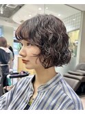 レイヤーボブパーマプードルパーマ切りっぱなしボブヘア