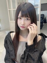 アム 表参道(am)&nbsp;小顔薄めバンググレージュレイヤーロング前髪パーマ黒髪