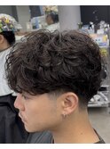 渋谷シャドウパーマメンズマッシュウルフセンターパートカット