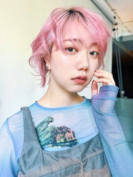 アルバム 銀座(ALBUM GINZA) クリアピンク_前髪パーマグレーベージュレイヤーロング_39642