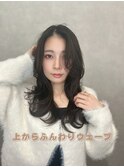 センターパート大人顔周りくびれ巻きレイヤー前髪無し