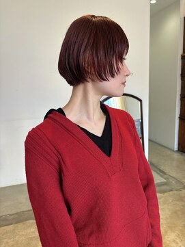 ヘアーアイストゥーレ(HAIR ICI TRE) 前上がりボブショートレイヤーブリーチなしピンクブラウン春